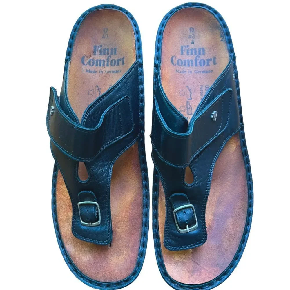 Finn Comfort Calmasino  Black Leather Buckle Adjustable Walking Sandals Sz 43